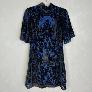 By Anthropologie size 10 mock neck mini dress velvet blue open back lined NEW - Picture 1 of 15