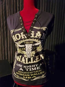 Morgan Wallen shirt womens Country Concert Laced V Neck Tshirt Tank  - Picture 1 of 7