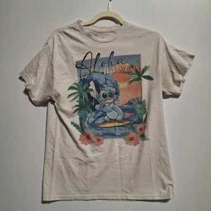 Stitch Disney Grafik Aloha Hawaii Surfen Gr. M weiß Tshirt 100% Baumwolle - Bild 1 von 3