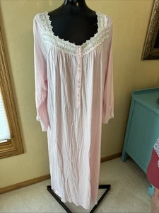 Camisón Eileen West Rosa 100% Algodón Tejido Manga Larga Cottagecore XL - Imagen 1 de 3