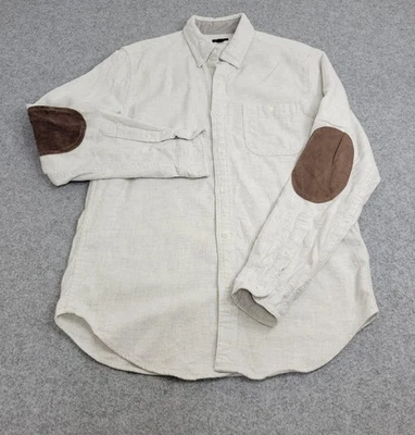 J.Crew Shirt Mens Medium Oatmeal Beige Flannel Elbow Patch Button Down Casual - Image 1 of 4