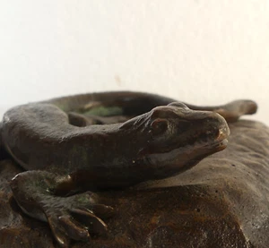 Eidechse Bronze auf Bronze Sockel Briefbeschwerer Salamander - Bild 1 von 13