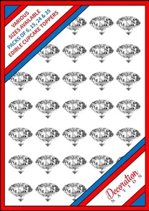 35 x Crystal Diamond - Edible Cupcake Cake Toppers Wafer Icing 6 15 24 35 Bling - Picture 1 of 4