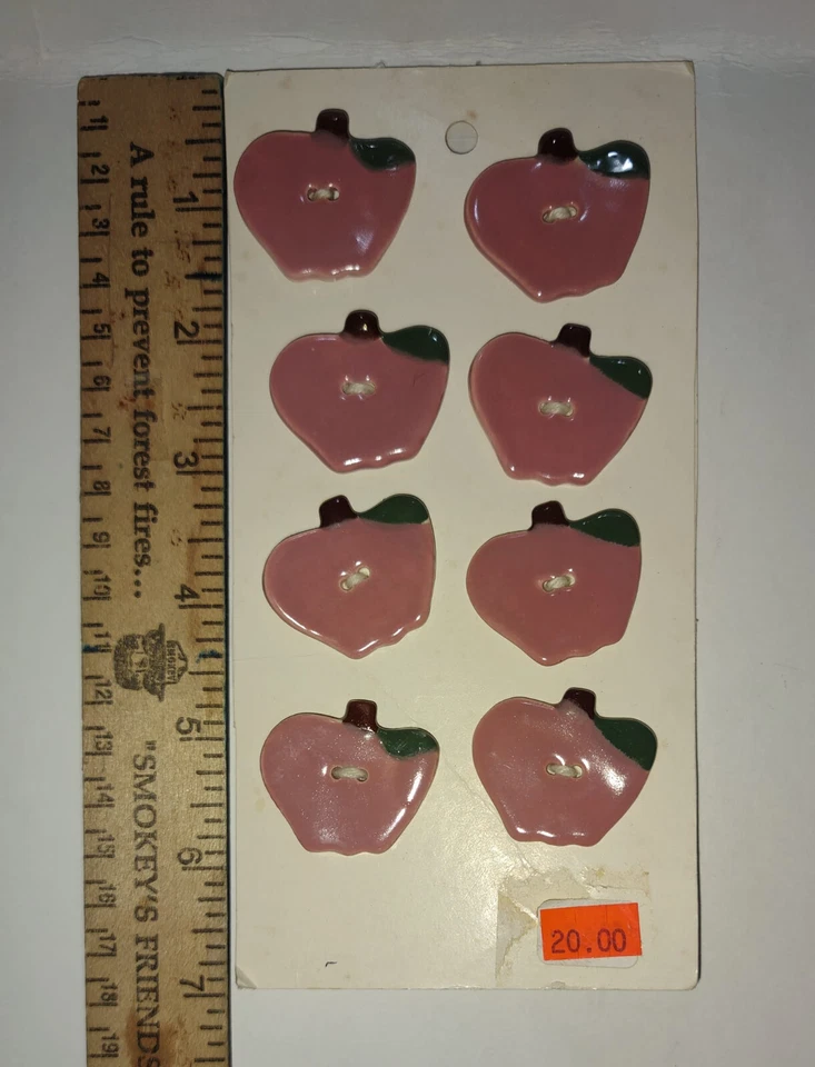 NEW 8 Handcrafted Handpainted Porcelain APPLE Buttons Possibly Vintage Notions - Image 1 of 4