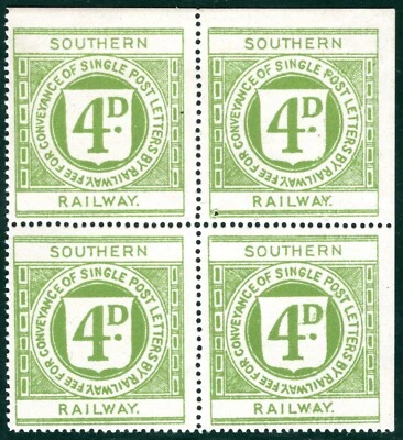 GB SOUTHERN RAILWAY Letter Stamp 4d Green (192?) BLOCK Mint {Lacy-Spencer}RSB131 - Image 1 of 4