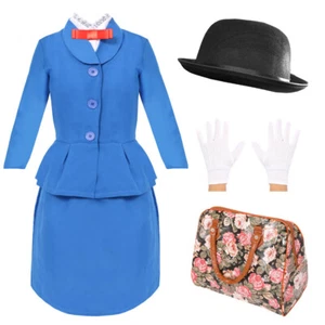 MAGICAL NANNY COSTUME KIDS GIRL HANDBAG HAT GLOVE BOOK DAY CHARACTER FANCY DRESS - Picture 1 of 8