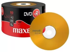 Maxell DVD-R Recordable Blank DVD-R Discs Pack 50 Shrink-Wrap 4.7GB 120mins 16x - Picture 1 of 3