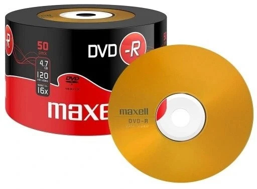 Maxell DVD-R Recordable Blank DVD-R Discs Pack 50 Shrink-Wrap 4.7GB 120mins 16x - Image 1 of 3