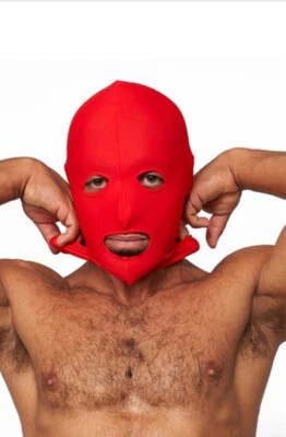 Red Hood Sexy Cappuccio elasticizzato Rosso foro fori bocca giochi ruolo fetish - Immagine 1 di 4