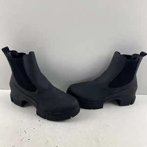 Nine West Black Leather Cap Toe Pull On Combat Booties Women's Size 10 M - Picture 1 of 8