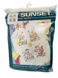Vtg 2000 Sunset SEASONS OF LOVE Baby Quilt Stamped Cross Stitch Kit #13118 - Picture 1 of 12