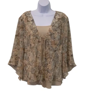 Plaza South Womens Paisley Cardigan Blouse Size 16 Ivory Flutter Sleeve Tie Boho - Picture 1 of 9