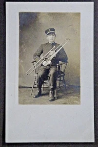 Real Photo Postcard of a Musician w Trombone in uniform SHIPS FREE - Picture 1 of 2