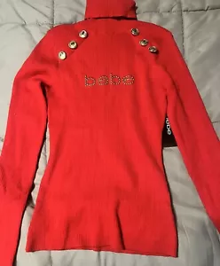 NUEVO CON ETIQUETAS BEBE AUTÉNTICO PEQUEÑO MUJER ROJO PEDRERÍA CUELLO TORTUGA SUÉTER MANGA LARGA - Imagen 1 de 5