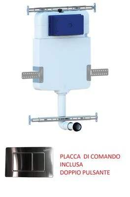 CASSETTA DA INCASSO PER WC VASO A TERRA COMPLETA PLACCA ACCIAIO DOPPIO PULSANTE - Immagine 1 di 4
