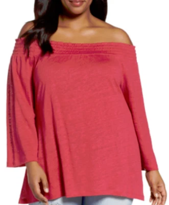 Top Caslon Fuera del Hombro Slub Lino Rosa Vivacious 1X Nuevo con Etiquetas $59 Foto 1 de 2
