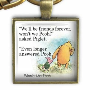 Winnie the Pooh Quote Friends Forever Piglet Glass Top Key Chain Handmade Gift - Picture 1 of 4