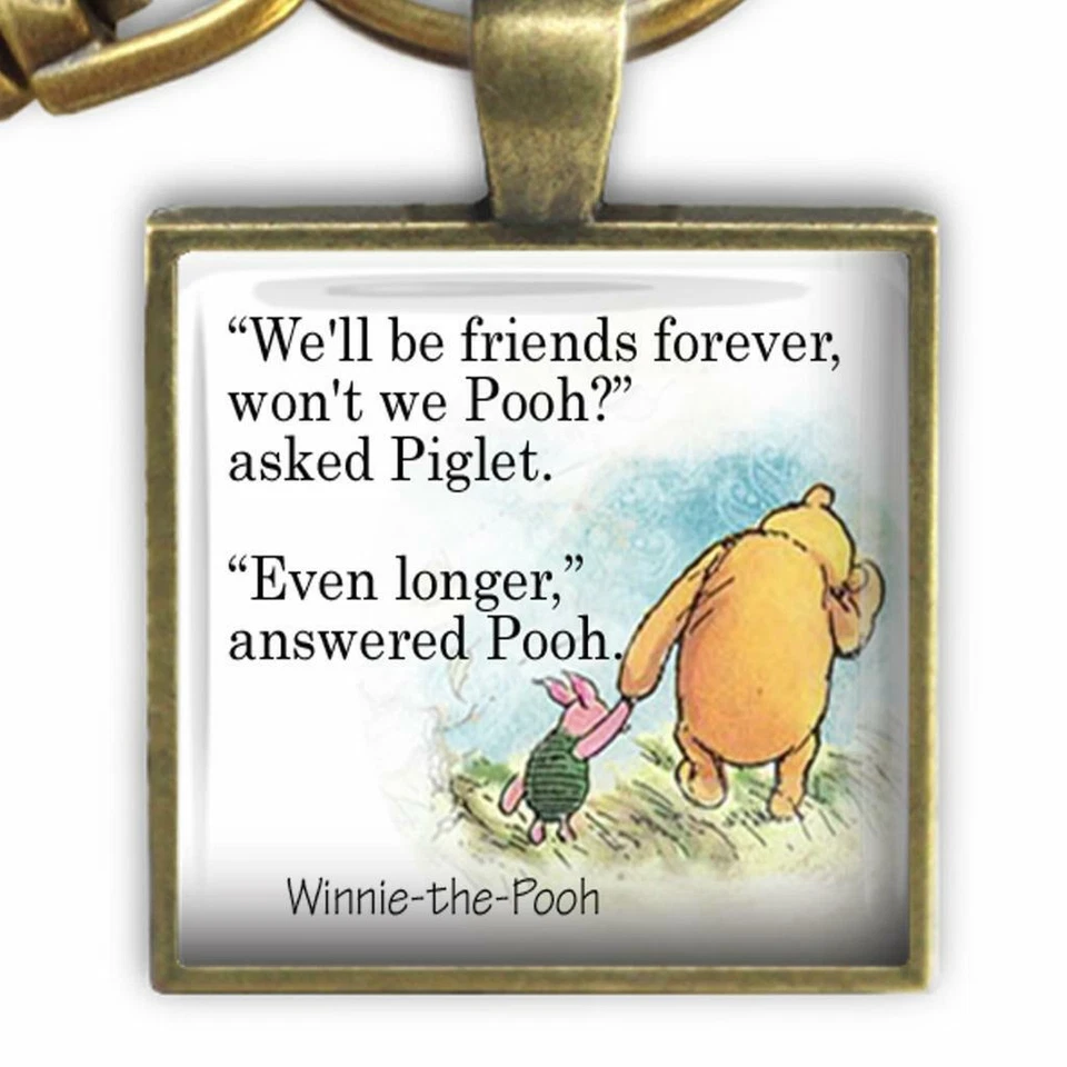 Llavero Winnie the Pooh Quote Friends Forever Piglet tapa de vidrio hecho a mano regalo Foto 1 de 4
