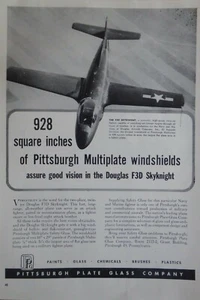 4/1952 PUB PITTSBURGH PLATE GLASS DOUGLAS F3D SKYNIGHT WINDSHIELD ORIGINAL AD - Picture 1 of 1