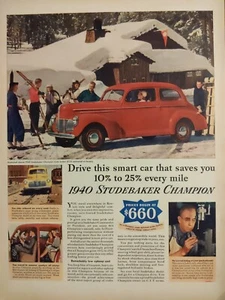 Vintage 1940 Studebaker champion red print ad.  Ski lodge scene  - Picture 1 of 1