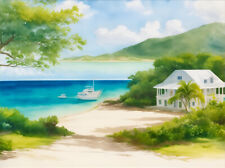 Sea View Farm Antigua and Barbuda Watercolor Painting Country City Art Print