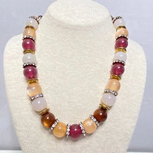 Liz Claiborne Grobe Perlen Halskette Herbst Mondsteine kleine klare Strasssteine - Bild 1 von 9