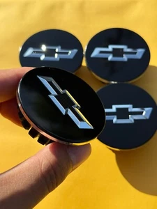 4X CHEVROLET 58mm Black Center Caps, CAMARO, COBALT, CAPTIVA, CRUZE, VOLT - Picture 1 of 8