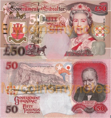 GIBRALTAR, £50 POUNDS, 2006, P34, Prefix AA, Q. Elizabeth II & W. Churchill, UNC - Image 1 of 3