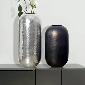 Vase 2er Set FineBuy Blumenvase Aluminium Hammerschlag Tischvase Modern Rund - Bild 1 von 6