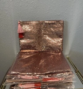 TARTE ~ SCHMINKTASCHE/KOSMETIKTASCHE - ROSÉGOLD PAILLETTEN ~ 9" X 6,5" MENGE 10 - Bild 1 von 4