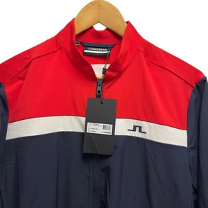 Giacca a vento J. Lindeberg NUOVA uomo taglia M KV ibrida full zip golf blu navy e rossa - Foto 1 di 6