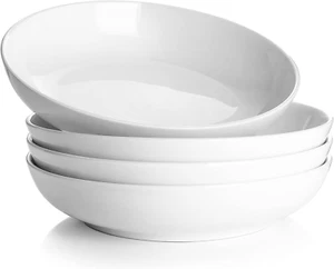 4-Pack 8.5" Large Ceramic Salad - 30oz Shallow Pasta Bowls Set (WHITE) - Picture 1 of 9