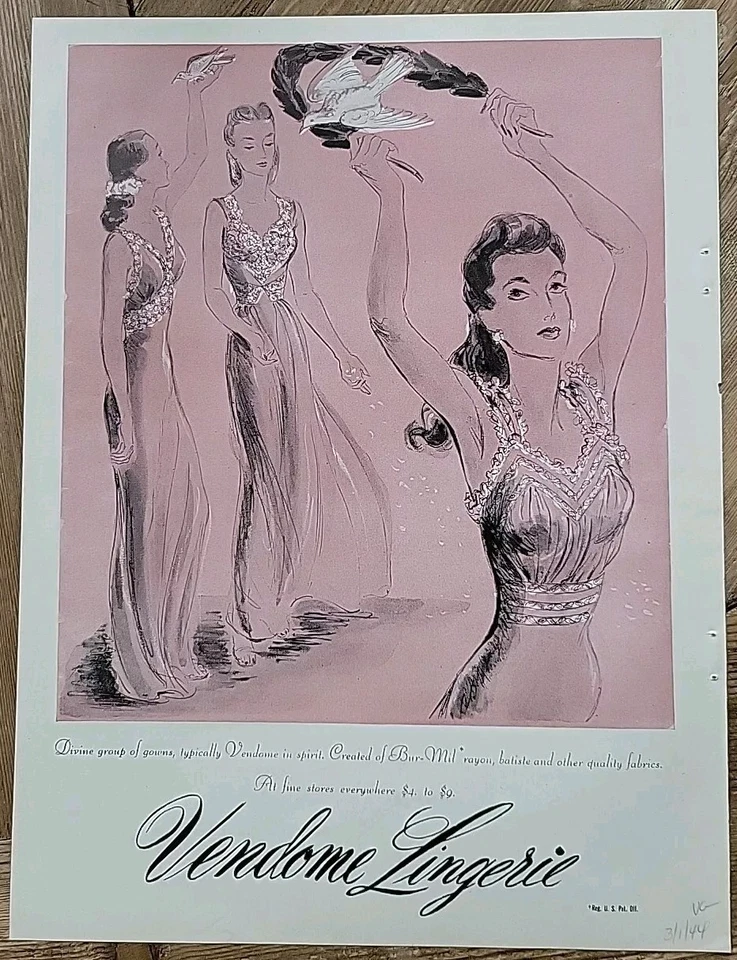 1944 Mujer Vendome Lencería Vestido Vintage Moda Arte Anuncio  Foto 1 de 1
