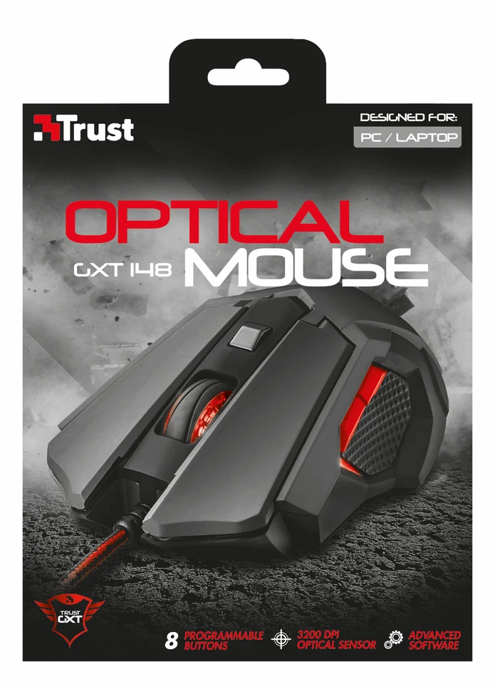 TRUST 21197 GXT148 ORNA ILLUMINATED 8 PROGRAMMABLE BUTTON 3200DPI GAMING MOUSE - Image 1 of 4
