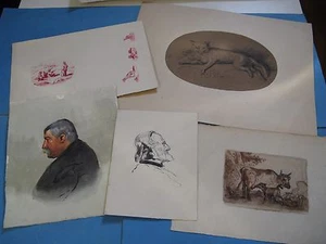 5 DESSINS ORIGINAUX AQUARELLES ECOLE FRANCAISE 1860-1911 PORTRAITS ANIMAUX Signé - Picture 1 of 6