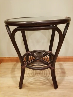 Rattan Natural Wicker Handmade Round Coffee Table With Glass Top 25'hgh 21'round - Image 1 of 4