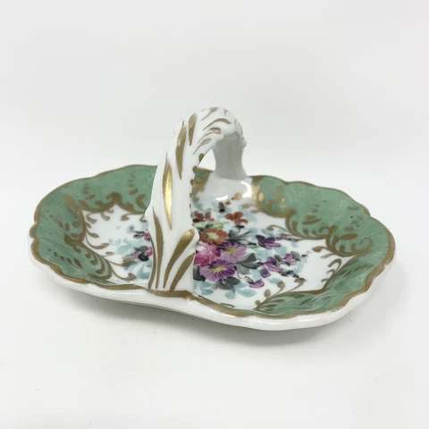 French Limoges Basket Miniature Porcelain Hand Painted Flowers Vintage 6” Cover