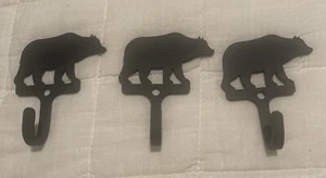 Lot 3 Bear Wall Mount Coat Hook Bath Cabin Lodge Hunting Decor Wrought Iron - Picture 1 of 3