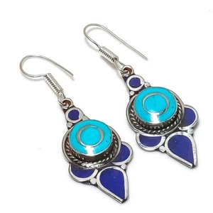 Türkis Lapislazuli Edelstein Ohrringe Tibetisches Silber Geschenk Schmuck 2,6... - Bild 1 von 7