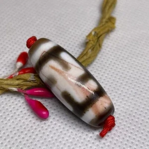 Magic Power Old Tibetan Agate *2 Wanzi* Amulet Cinnabar Dzi Bead D1005 - Picture 1 of 7