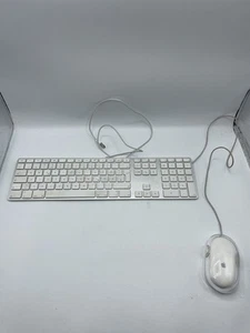 Apple White Aluminum QUERTZ! USB Wired Keyboard A1243 and Apple wired Mouse - Afbeelding 1 van 12