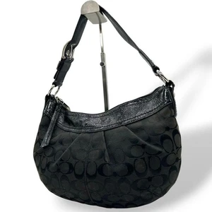 Authentische Coach Y2K Signature Lackleder Hobo Schultertasche schwarz F13740... - Bild 1 von 10