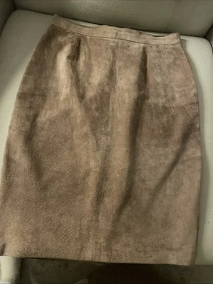 Falda De Colección Gamuza Cuero Marrón Pequeña Cintura Alta Lápiz Rodilla Años 90 Y2K Talla 5/6 Foto 1 de 4