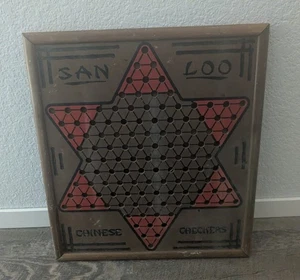 Vintage San Loo Chinese Checkers and Ante Up Rommé Holzrahmen 2 in 1 Spiel - Bild 1 von 9