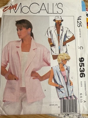McCalls 9536 Sewing Pattern Easy Light jacket/cardigan, Misses 6-10 UNCUT - Image 1 of 2
