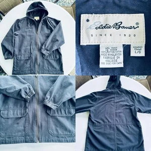 Eddie Bauer Women’s Hooded Canvas Jacket Blue L 100% Cotton Utility Coat - Picture 1 of 18
