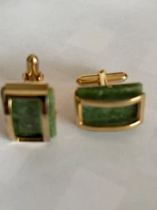 Goldfarbene Herren Manschettenknöpfe grüner Edelstein - Bild 1 von 4