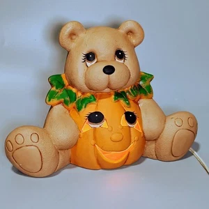 Vintage Halloween Bear Pumpkin Lighted Ceramic Hand Painted Figure 7.5" T - Picture 1 of 14