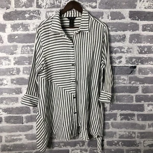Ali Miles Shirt Womens XL Striped Button Front Asymmetrical Hem Rayon Blouse Top - Picture 1 of 13