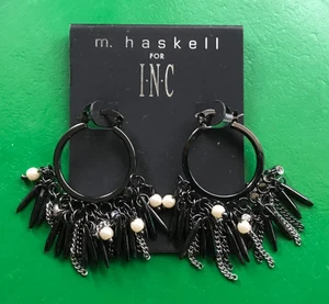 Pendientes de aro M Haskel para INC perlas colgantes Gunmetal International Concepts - Imagen 1 de 5